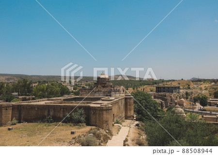 Panoramic View to the Ruins of the Shri Katas Raj Temples, also known as Qila Katas, complex of several Hindu temples in Punjab province, Pakistan 88508944