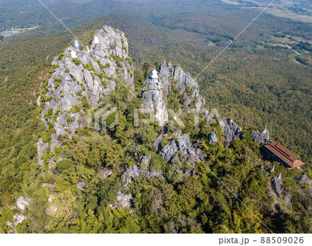 Beautiful aerial view of the floating pagoda in temple of Wat Chaloem Phra Kiat, One of the most tourist attraction place in Lampang province of Thailand. 88509026