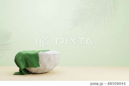 Stone podium and palm leaves shadow on green background with copy space 3D render 88509043