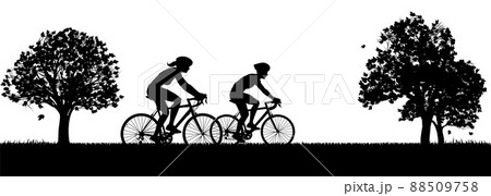 Silhouette Cyclist People On Bicycle Bikes In Park 88509758