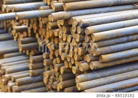 Metal profile of round section in packs at the warehouse of metal products 88510162