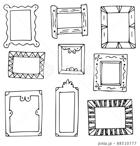 Set of hand drawn doodle frames, squares, vector borders design elements. 88510777