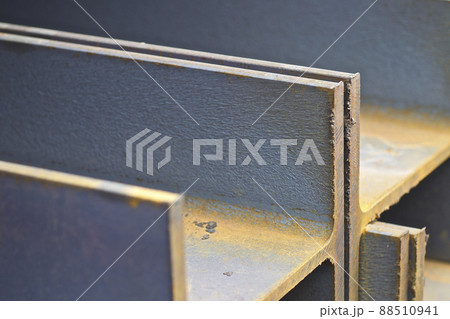 Metal profile beam in packs at the warehouse of metal products 88510941