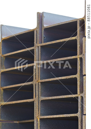 Metal profile beam in packs at the warehouse of metal products 88511081