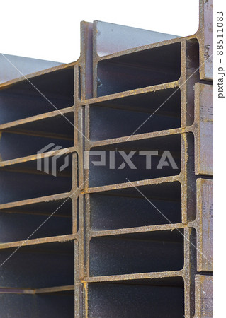 Metal profile beam in packs at the warehouse of metal products 88511083