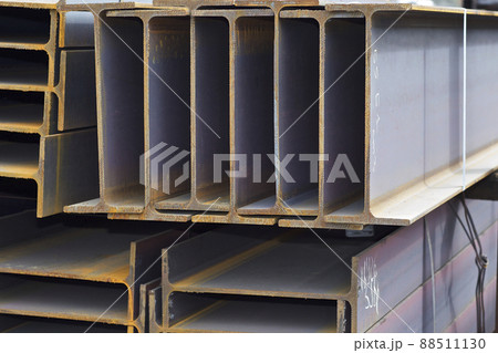 Metal profile beam in packs at the warehouse of metal products 88511130