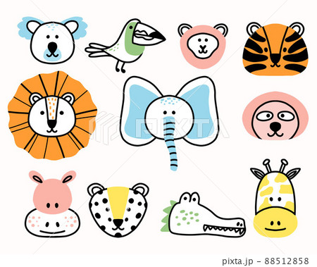 Children's set of animals in doodle style. Vector illustration. Jungle animals set. 88512858