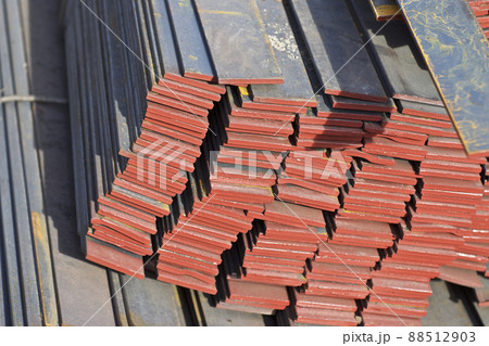 Metal profile strip in packs at the warehouse of metal products 88512903