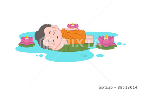 Cute drawing Reclining Buddha. Flat vector cartoon design Cute drawing Reclining Buddha. Flat vector cartoon design 88513014