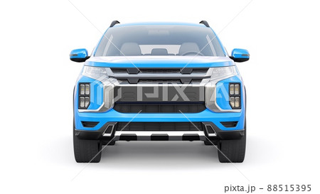 Blue compact urban SUV on a white uniform background with a blank body for your design. 3d rendering. 88515395