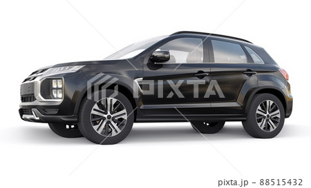 Black compact urban SUV on a white uniform background with a blank body for your design. 3d rendering. Black compact urban SUV on a white uniform background with a blank body for your design. 3d rendering. 88515432