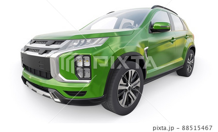 Green compact urban SUV on a white uniform background with a blank body for your design. 3d rendering. 88515467