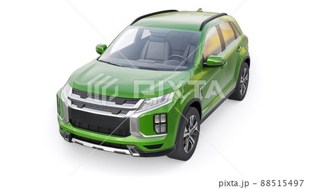 Green compact urban SUV on a white uniform background with a blank body for your design. 3d rendering. 88515497