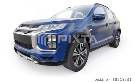 Blue compact urban SUV on a white uniform background with a blank body for your design. 3d rendering. 88515531