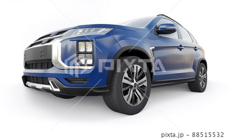 Blue compact urban SUV on a white uniform background with a blank body for your design. 3d rendering. 88515532