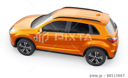 Orange compact urban SUV on a white uniform background with a blank body for your design. 3d rendering. 88515667