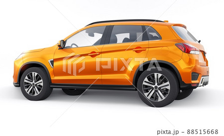 Orange compact urban SUV on a white uniform background with a blank body for your design. 3d rendering. 88515668