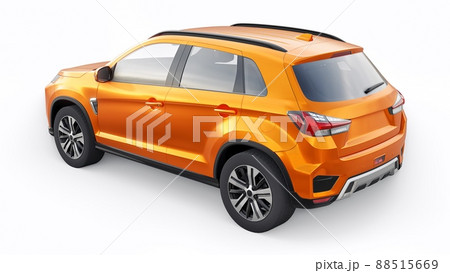 Orange compact urban SUV on a white uniform background with a blank body for your design. 3d rendering. 88515669
