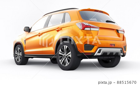 Orange compact urban SUV on a white uniform background with a blank body for your design. 3d rendering. 88515670