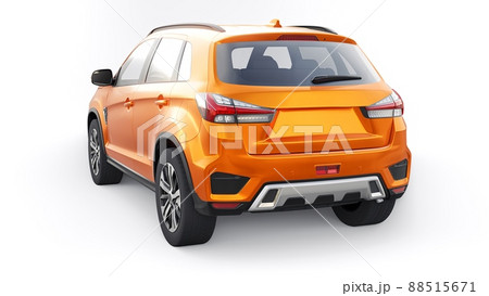 Orange compact urban SUV on a white uniform background with a blank body for your design. 3d rendering. Orange compact urban SUV on a white uniform background with a blank body for your design. 3d rendering. 88515671