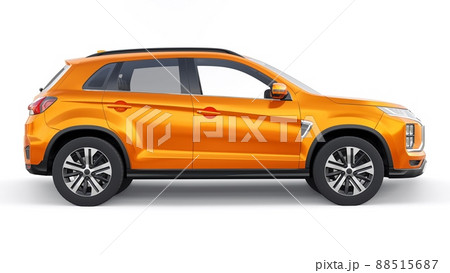 Orange compact urban SUV on a white uniform background with a blank body for your design. 3d rendering. 88515687