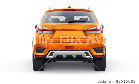 Orange compact urban SUV on a white uniform background with a blank body for your design. 3d rendering. 88515688