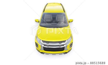 Yellow compact urban SUV on a white uniform background with a blank body for your design. 3d rendering. 88515689