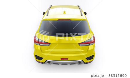 Yellow compact urban SUV on a white uniform background with a blank body for your design. 3d rendering. 88515690