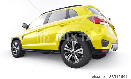 Yellow compact urban SUV on a white uniform background with a blank body for your design. 3d rendering. 88515691