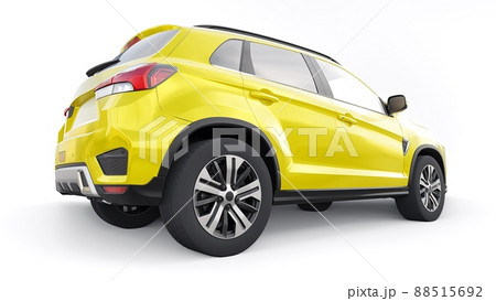Yellow compact urban SUV on a white uniform background with a blank body for your design. 3d rendering. 88515692