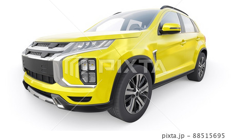 Yellow compact urban SUV on a white uniform background with a blank body for your design. 3d rendering. 88515695