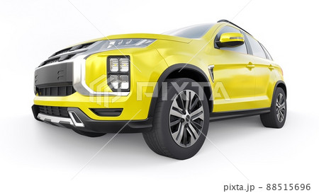 Yellow compact urban SUV on a white uniform background with a blank body for your design. 3d rendering. 88515696