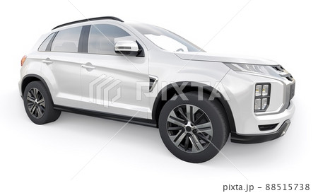 White compact urban SUV on a white uniform background with a blank body for your design. 3d rendering. 88515738