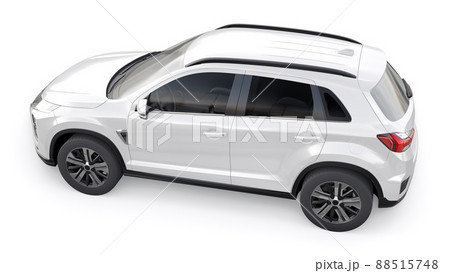 White compact urban SUV on a white uniform background with a blank body for your design. 3d rendering. 88515748