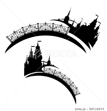 medieval fantasy castle with towers and bridge span detailed black and white vector silhouette set medieval fantasy castle with towers and bridge span detailed black and white vector silhouette set 88516645