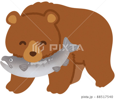 鮭をくわえた熊のイラスト素材