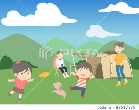 キャンプをする家族のイラスト キャンプをする家族のイラスト 88517579