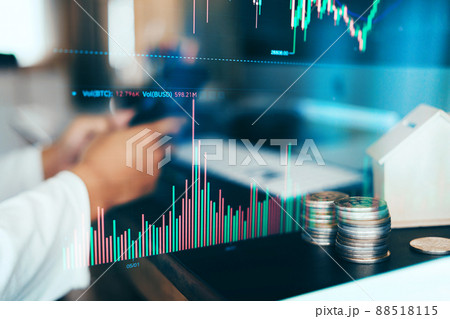 double exposure Working on a computer and graphing cryptocurrencies double exposure Working on a computer and graphing cryptocurrencies 88518115