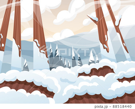Winter forest vector cartoon landscape. Nature background. 88518440