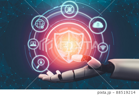 Futuristic AI thinking of droid robot artificial intelligence concept 88519214