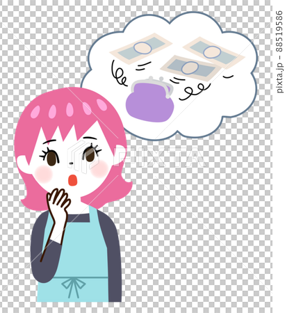A young woman in an apron worried about money 88519586