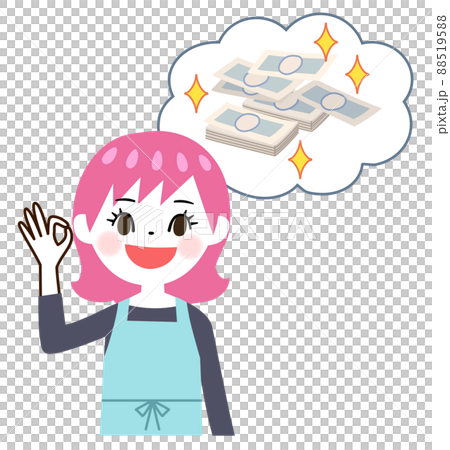 Young mom and money giving an OK sign 88519588