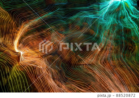 Abstract wave of digital weave lines connecting network dots and dark background 88520872