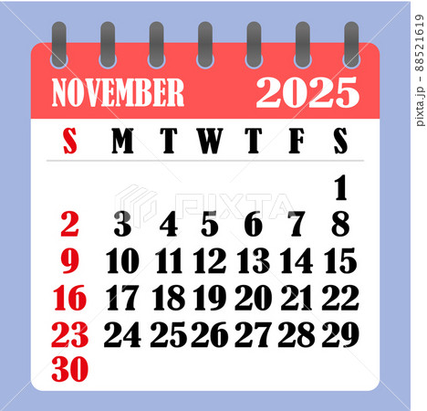 Letter calendar for November 2025. The week begins on Sunday. Time, planning and schedule concept. Flat design. Removable calendar for the month. Vector 88521619