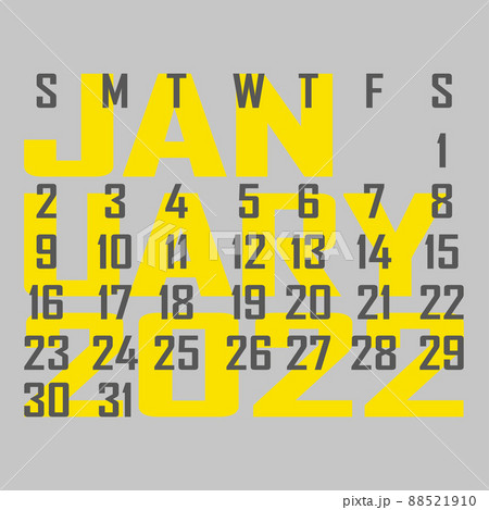 Letter calendar for January 2022. The week begins on Sunday. Time, planning and schedule concept. Flat design. Removable calendar for the month. Vector 88521910