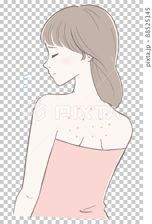 A woman with a lump on her back (pink) Line drawing black version 88525145