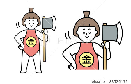 腰に手をあてうなずくマサカリを持った昔話の金太郎(子供)のイラスト素材。 88526135