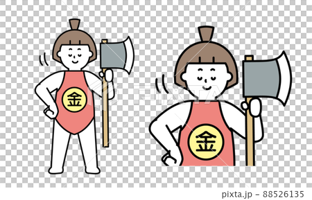 腰に手をあてうなずくマサカリを持った昔話の金太郎(子供)のイラスト素材。 88526135