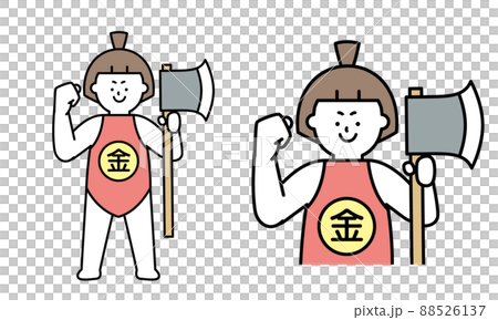Illustration material of old tale Kintaro (child) with Masakari who makes a guts pose. Illustration material of old tale Kintaro (child) with Masakari who makes a guts pose. 88526137