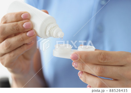 Medical product for care of contact lenses closeup 88526435